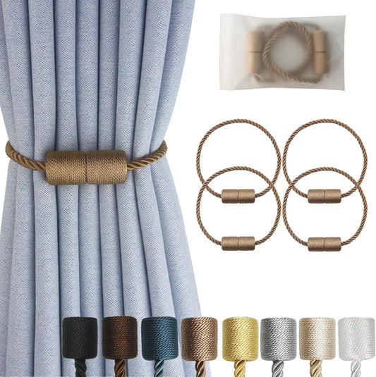 Magnetic Curtain Tiebacks 4 Pack Khaki Curtain Rope Tieback Curtain Holders for Drapes Modern Tie