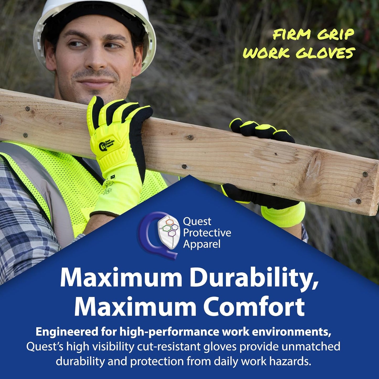 Quest Protective Apparel - High Visibility Cut Resistant Work Gloves - Puncture Resistant Safety Gloves for Men and Women X Large, 1 Pair