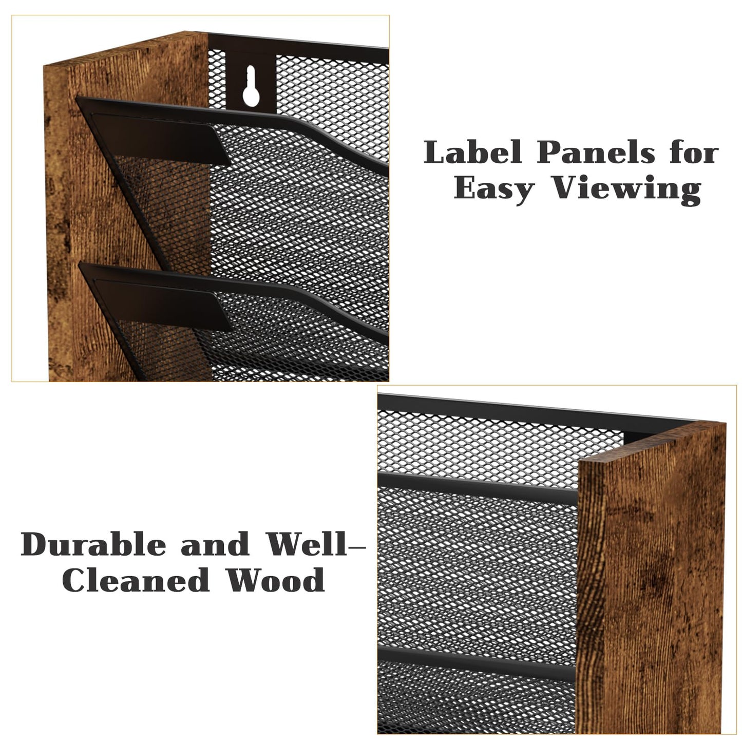 Ironwood Hanging Wall File Organizer, 5 Pocket Mesh Mail Organizer Wall Mounted with Nametag Label