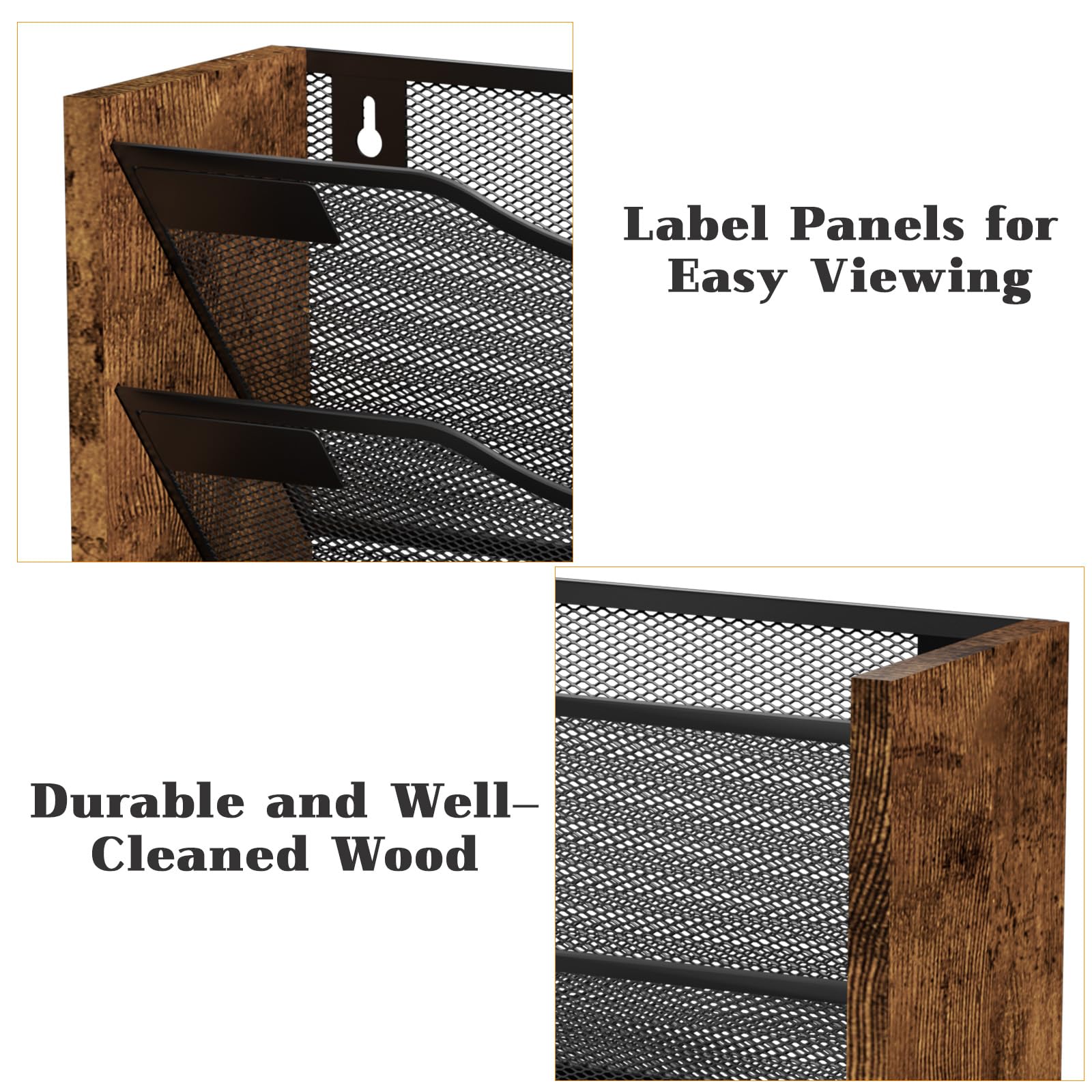 Ironwood Hanging Wall File Organizer, 5 Pocket Mesh Mail Organizer Wall Mounted with Nametag Label