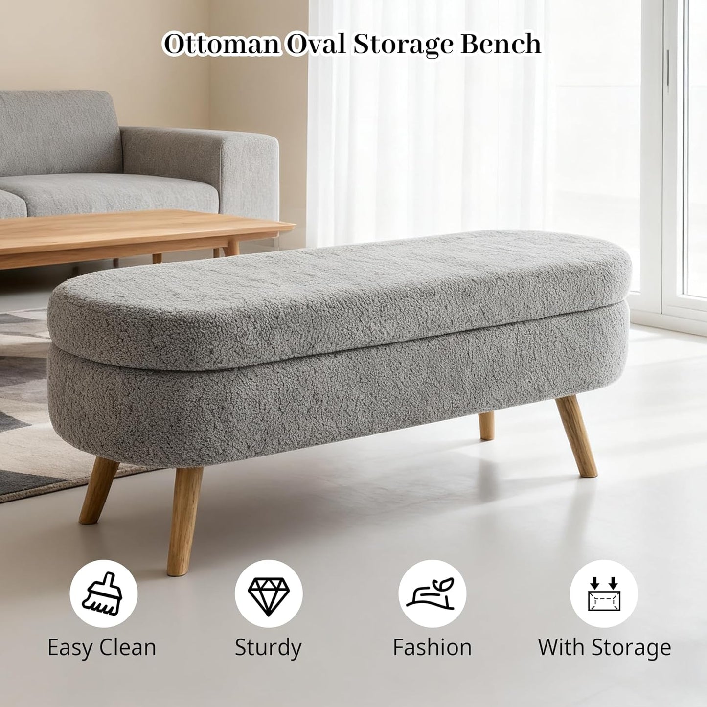 Storage Bench, 43" Storage Ottoman Bench, Shoe Storages Benches for Bedroom, Upholstered Entryway Benches with Seating, Rubber Wood Legs for Bedroom, Living Room, Entryway, Bed Side, Dark Gray