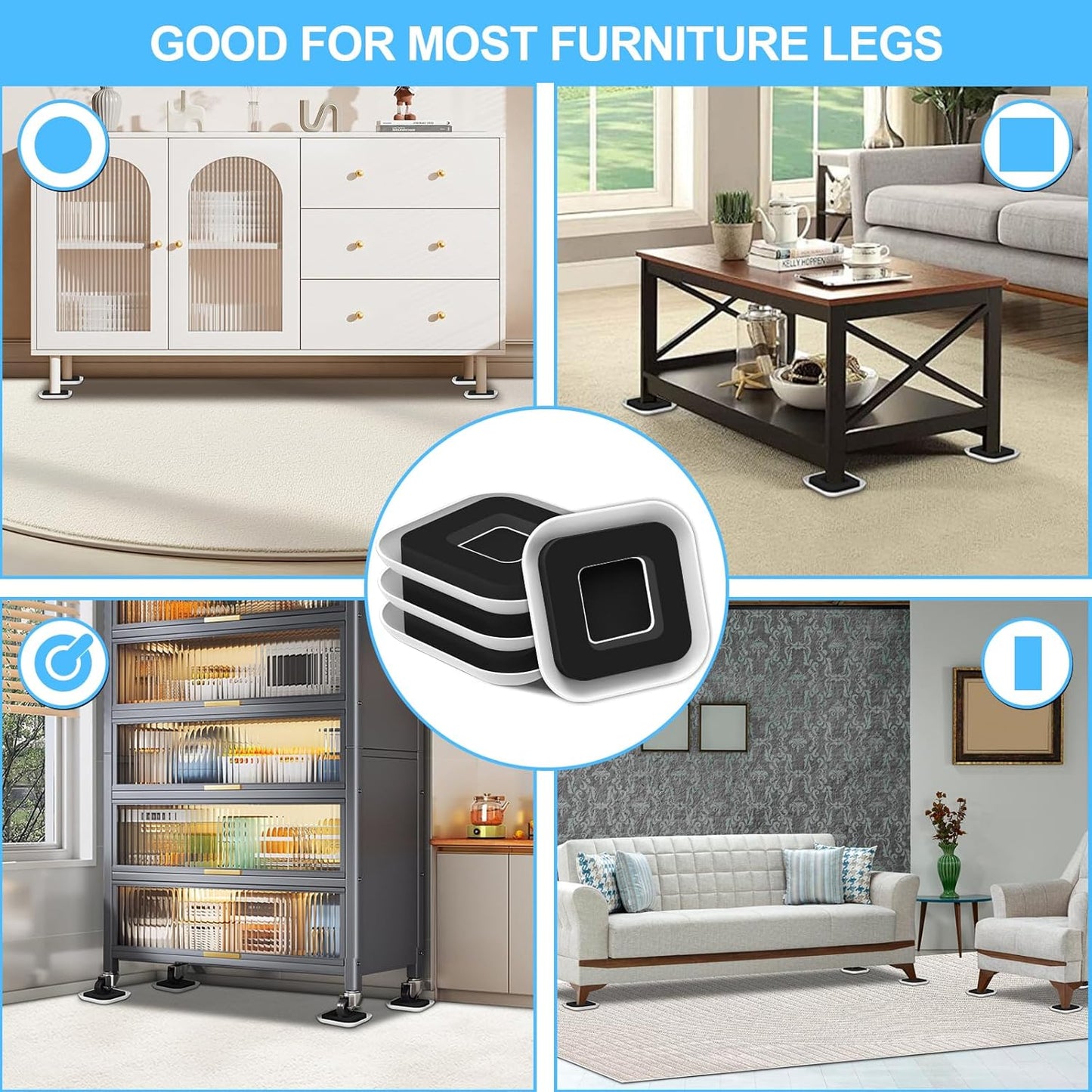 Upgrade Furniture Sliders, Furniture Sliders for Carpets, 4 PCS 4.3" Moving Pads with Anti-Slip Groove, Furniture Moving Sliders for Easy Move Bed Couch Tables Cabinet Heavy Duty, Protect Carpets