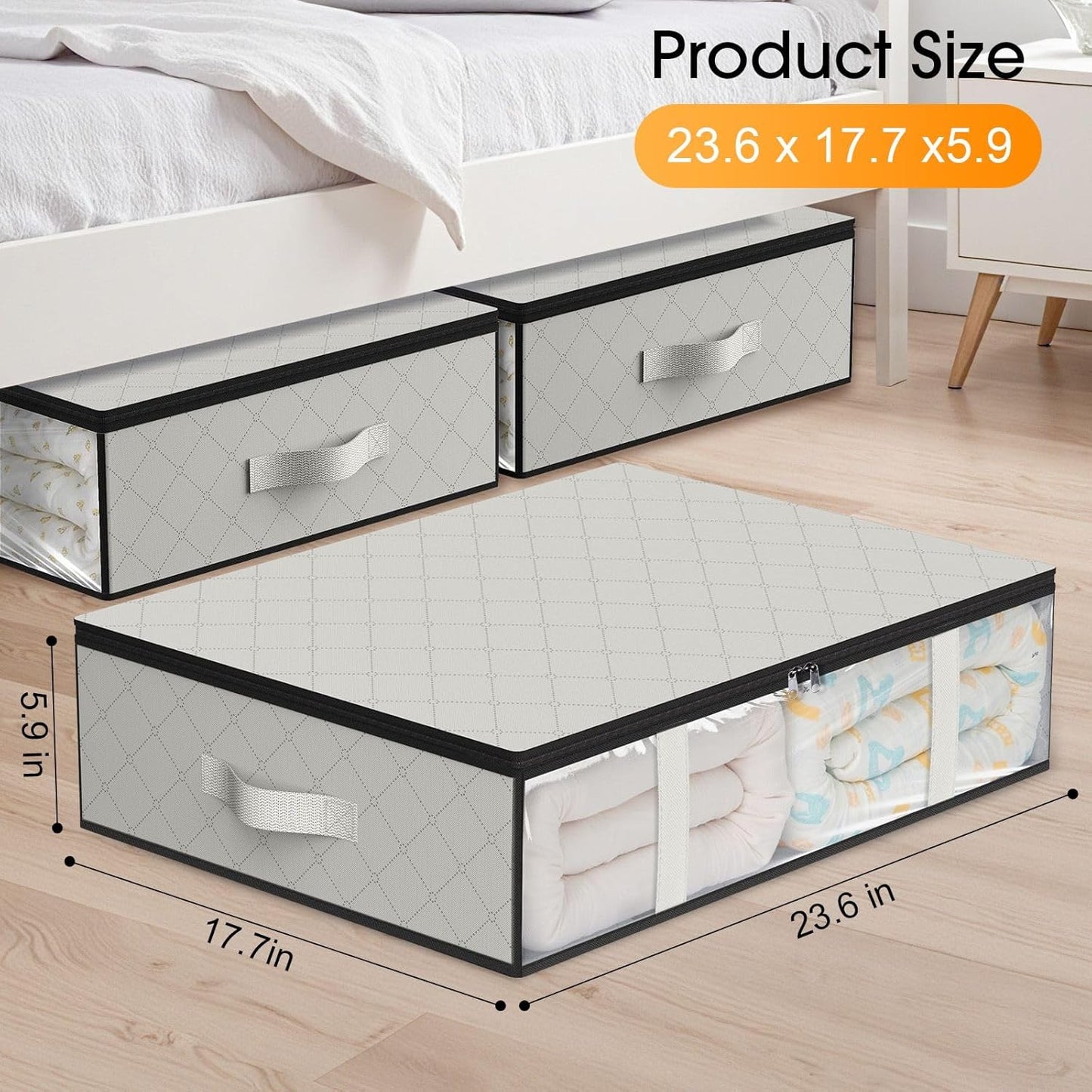 StorageRight Under Bed Storage Bins, 8-Pack 40L Foldable Fabric Storage Bags with Transparent Window, Breathable Organizer for Clothes/Blanket/Comforter/Quilt, White