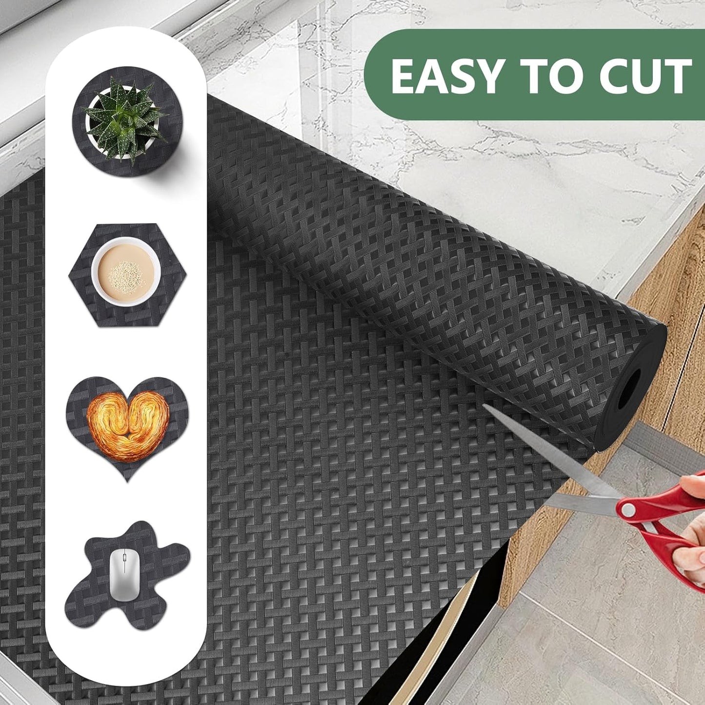 Shelf Liners, Non-Adhesive Drawer Liner, Waterproof & Oil-Proof Kitchen Cabinet Cupboard Liner Plastic EVA Material BPA Free Fridge Liner Mats Paper Protector for Shelves (Black/24in x 240in)