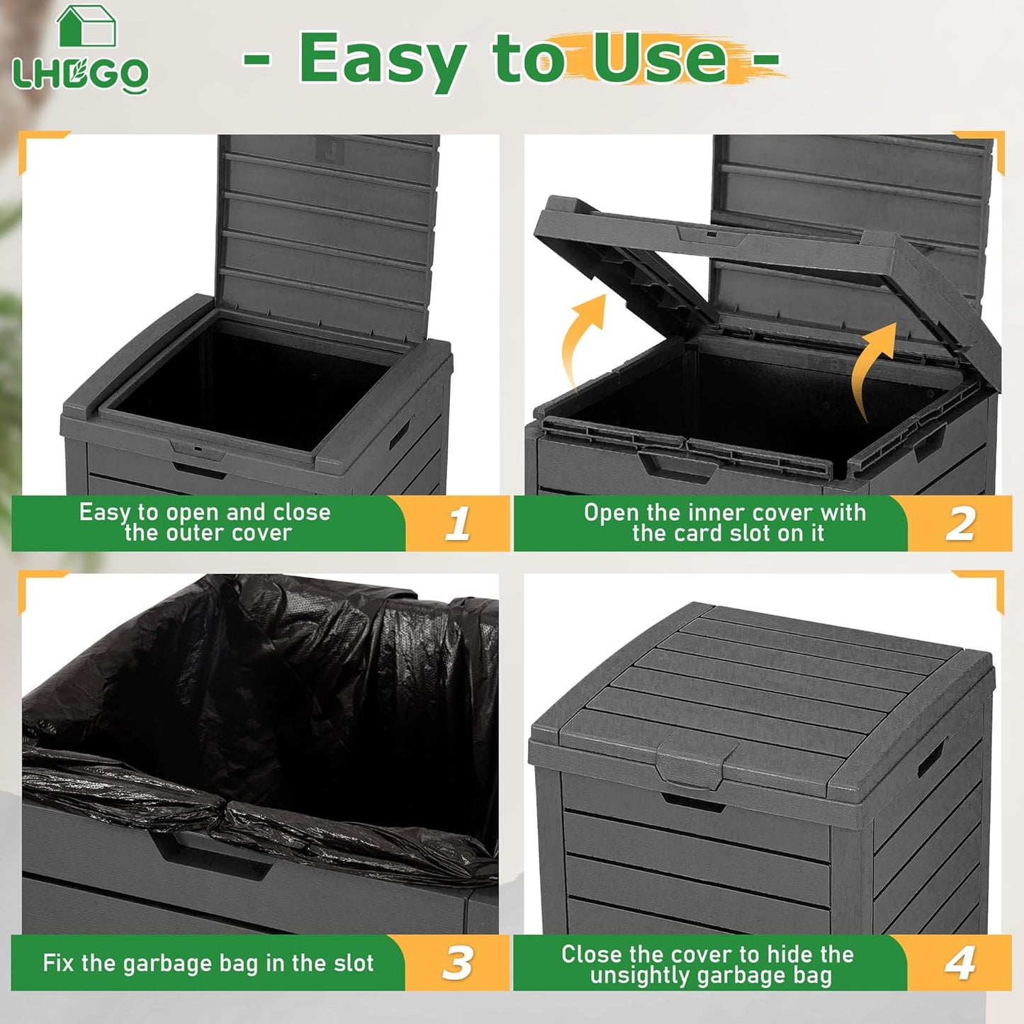 Outdoor Trash Can, 2 Set of 31 Gallon Garbage Can with Tiered Lid and Drip Tray, Waterproof Resin Patio Waste Bin for Garden, Backyard, Deck