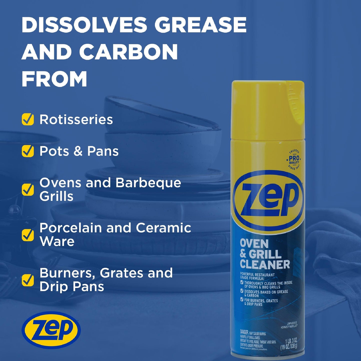 Zep Heavy-Duty Oven and Grill Cleaner - 19 oz (Case of 2) ZUOVGR19 - Dissolves Grease on Contact
