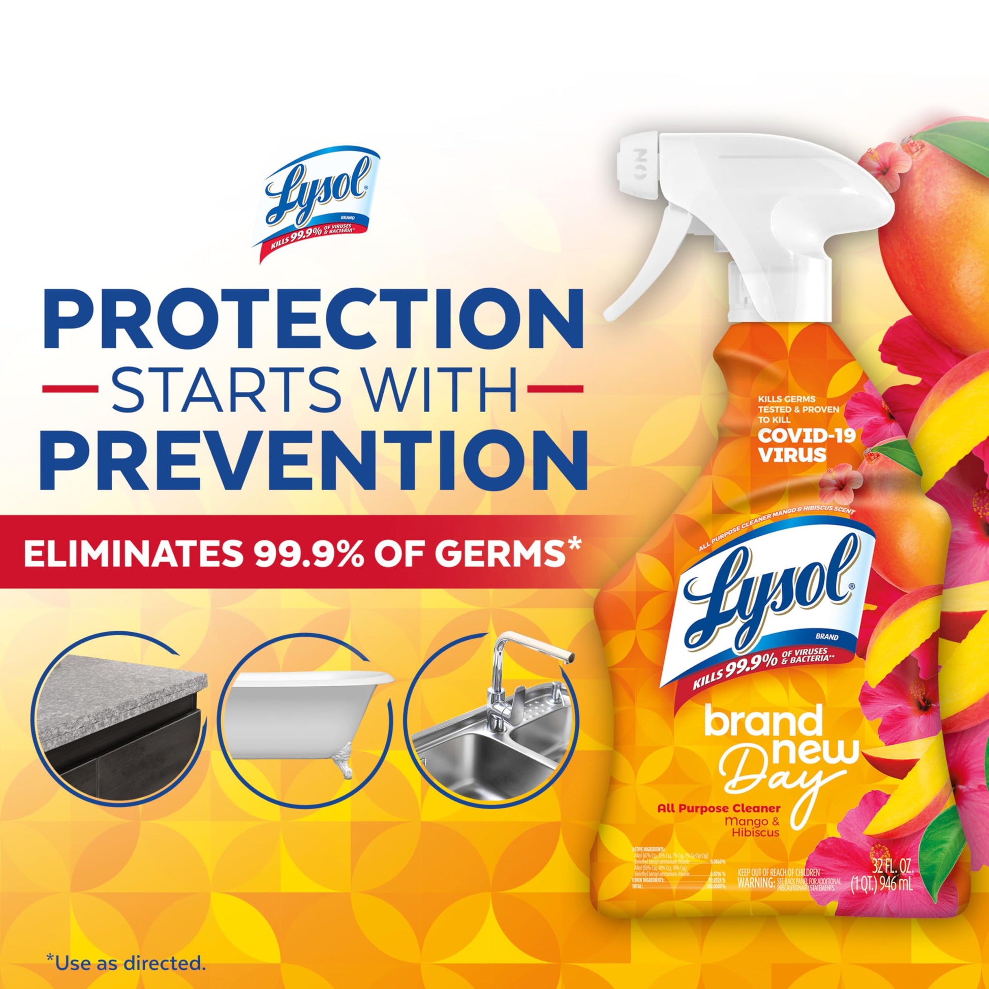 LYSOL Bathroom Cleaner Spray, Foaming Cleaner for Bathrooms, Showers, and Tubs, Mango & Hibiscus