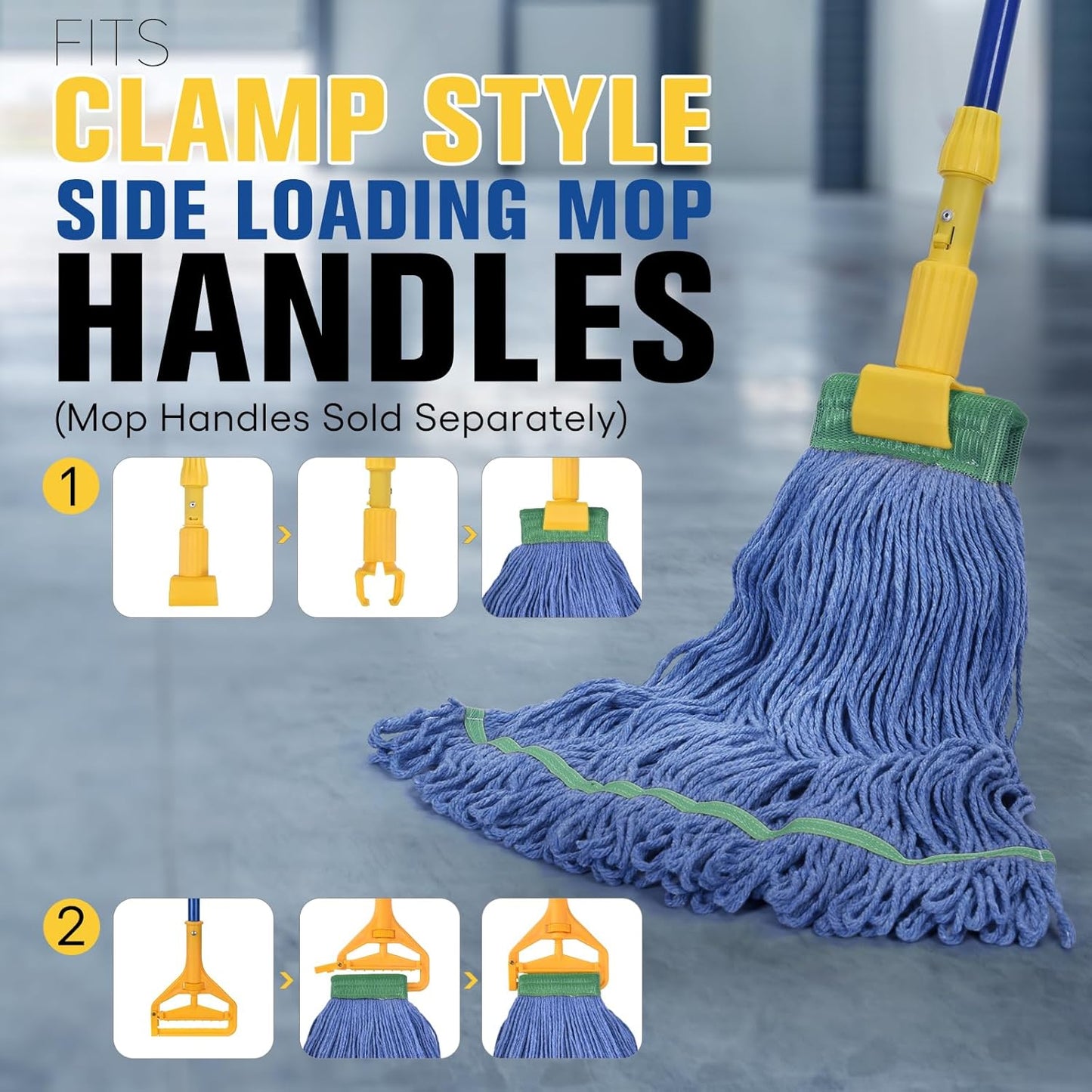 Matthew Cleaning Commercial Mop Head Replacement, 5 Inch Wide Headband, Looped End Cotton Blend String Wet Mops for Floor Cleaning, 28 oz Extra Large, Case Pack 12 Pcs Blue