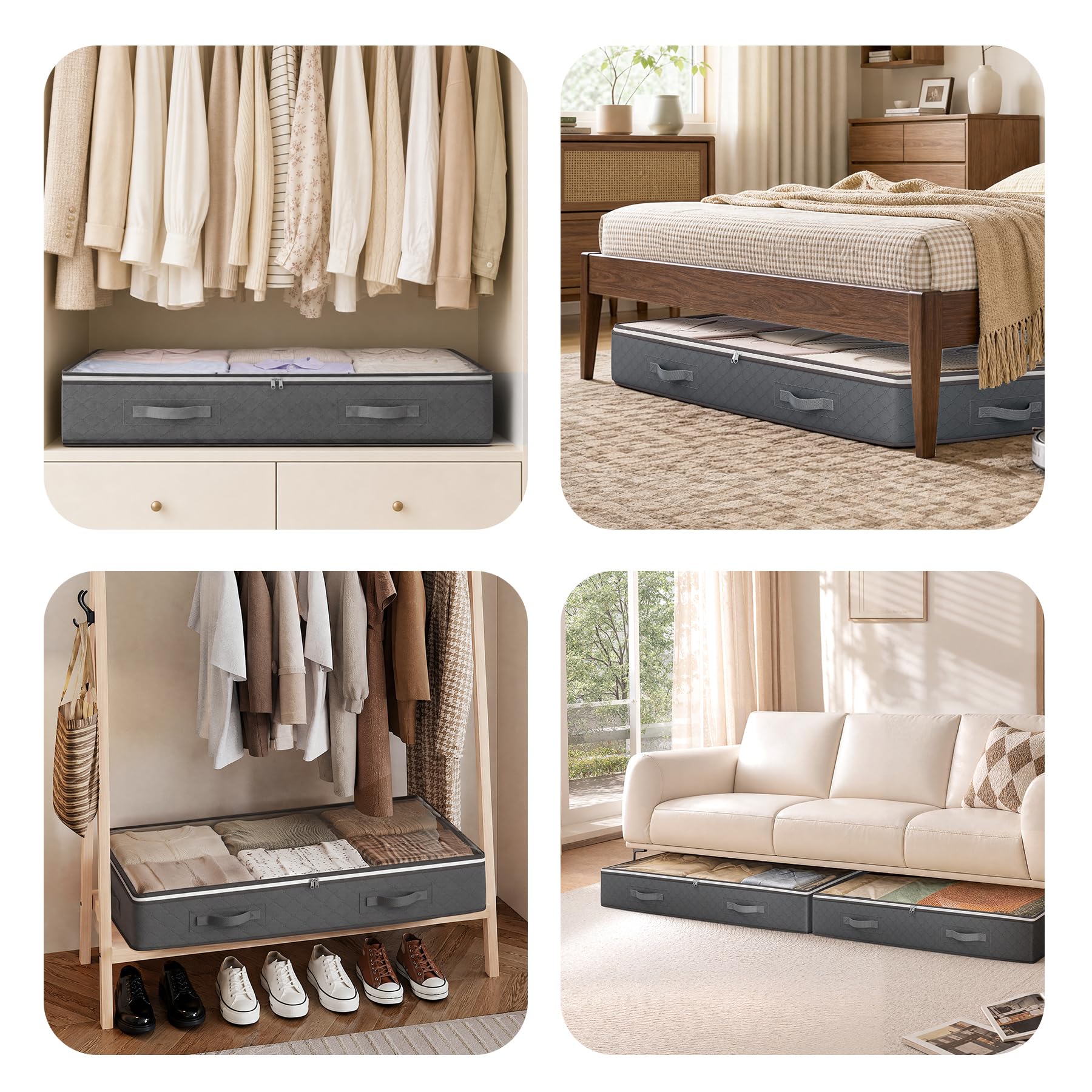 Budding Joy 95L Under Bed Storage Containers, 4 Pack Closet Organizers Grey