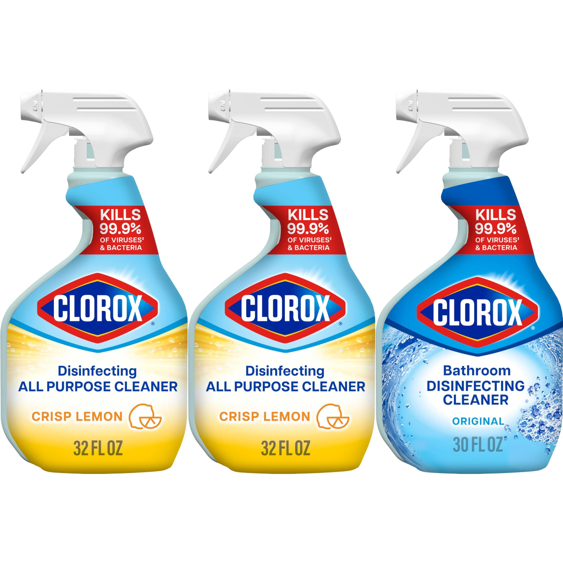 Clorox Disinfecting All-Purpose Cleaner, 32 fl. Oz., and Bathroom Cleaner, Bleach Free, Household