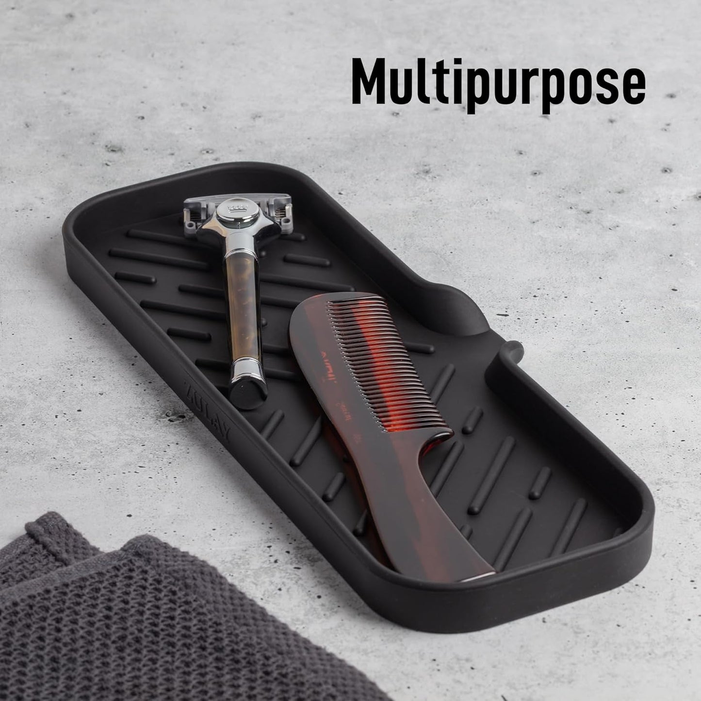 Zulay Large Silicone Sponge Holder (12x4) – Flexible Sink Organizer Tray for Kitchen & Bathroom – Multipurpose Soap Dish for Sponges, Makeup, Trinkets & More (Black)