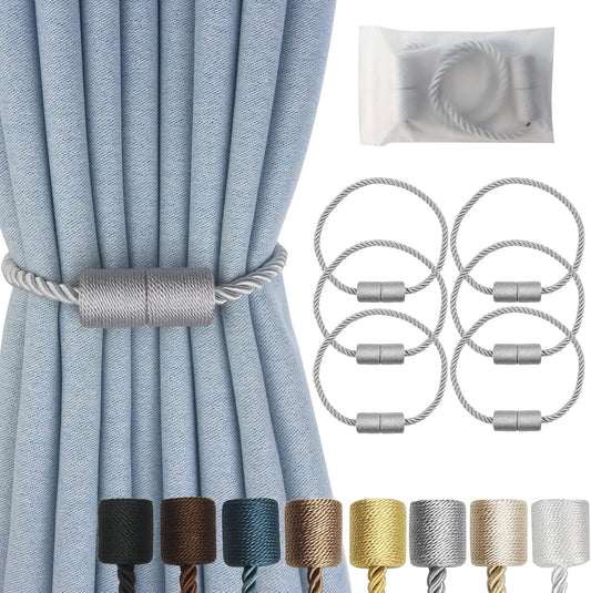 Magnetic Curtain Tiebacks 6 Pack Grey Curtain Rope Tieback Curtain Holders for Drapes Modern Tie