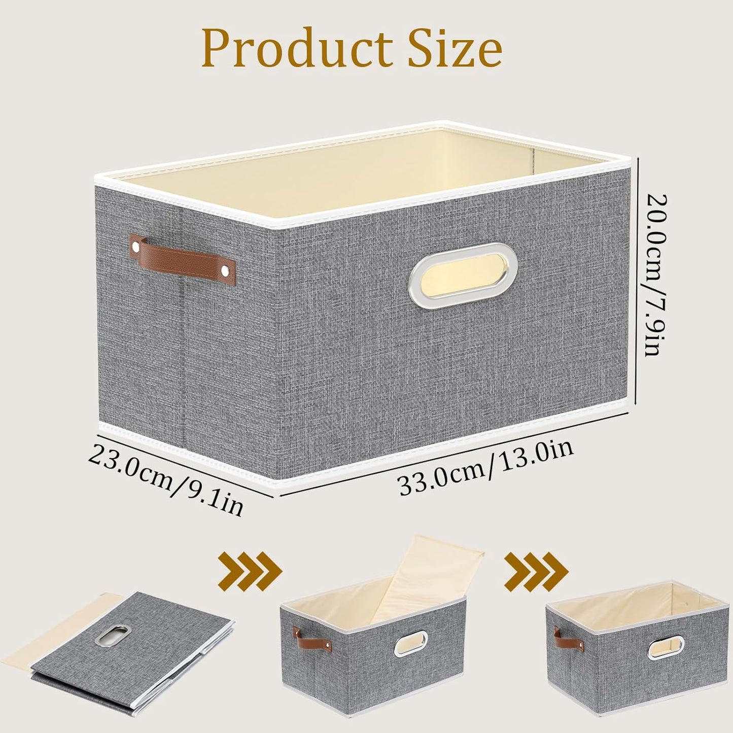 Yawinhe Fabric Storage Baskets, Foldable Closet Organizer for Shelves, Large Boxes with 3 Handles, Canvas Bins for Clothes, Grey, 12.99''Lx9.05''Wx7.87''H, 6-Pack