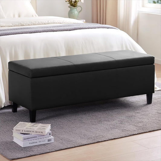 HUIMO Faux Leather Storage Ottoman Bench 50.3 Inch Extra Long PU Upholstered Bedroom Bench with