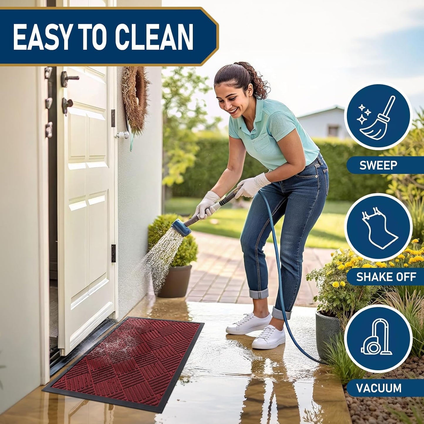 Smiry Front Door Mat Outside Entrance, Heavy Duty Outdoor Indoor Mat, Natural Rubber Doormat, Non Slip, Trap Dirt and Moisture, Easy Clean, Low Profile Patio Porch Entryway Mat, 71x23, Wine Red