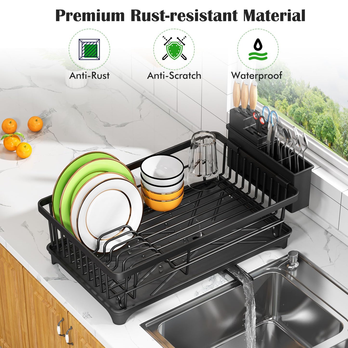 Kmiectse Dish Drying Rack for Small Kitchen Counter with Utensil Holder