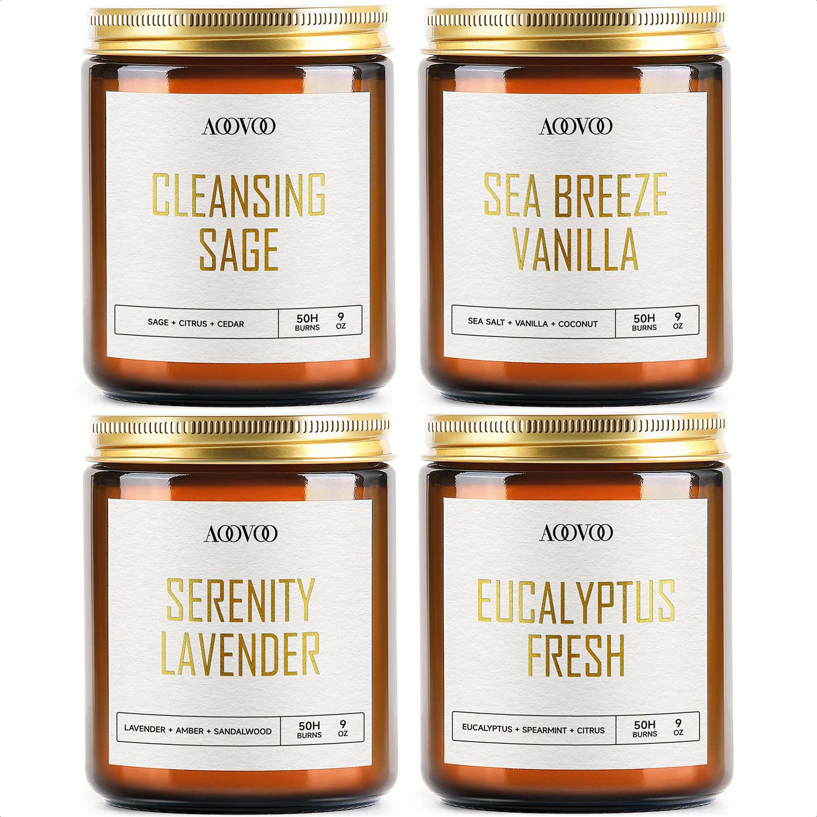 AOOVOO Scented Candles - 4PC Candle Set, 36 oz Soy Candles