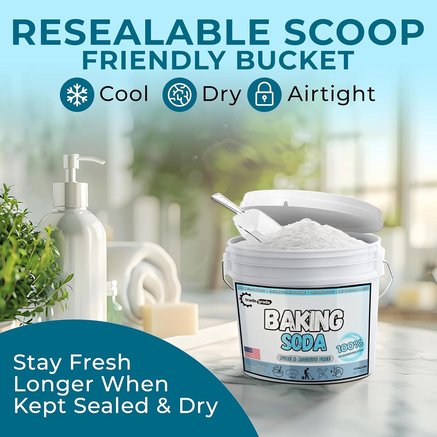 TradeGrade Pure Baking Soda Powder – 1 Gallon Bucket, Sodium Bicarbonate Powder | Premium Food-Grade for Baking, Bread, Cookies & More | Baking Soda for Cleaning, Natural Cleaner & Deodorizer (1 Gallon)