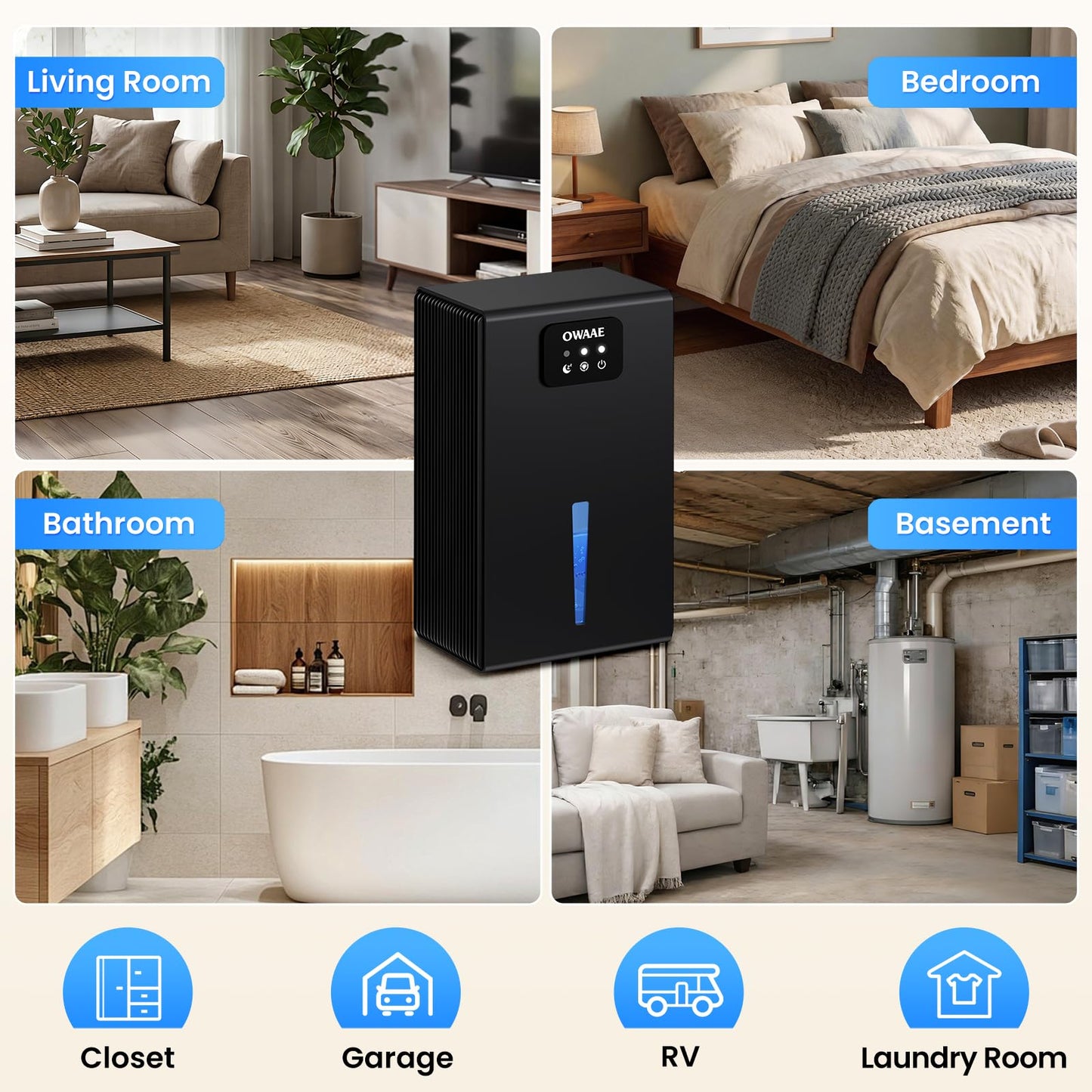 OWAAE Dehumidifier for Home with Auto Shutoff Sleep Mode, 1000 Sq Ft