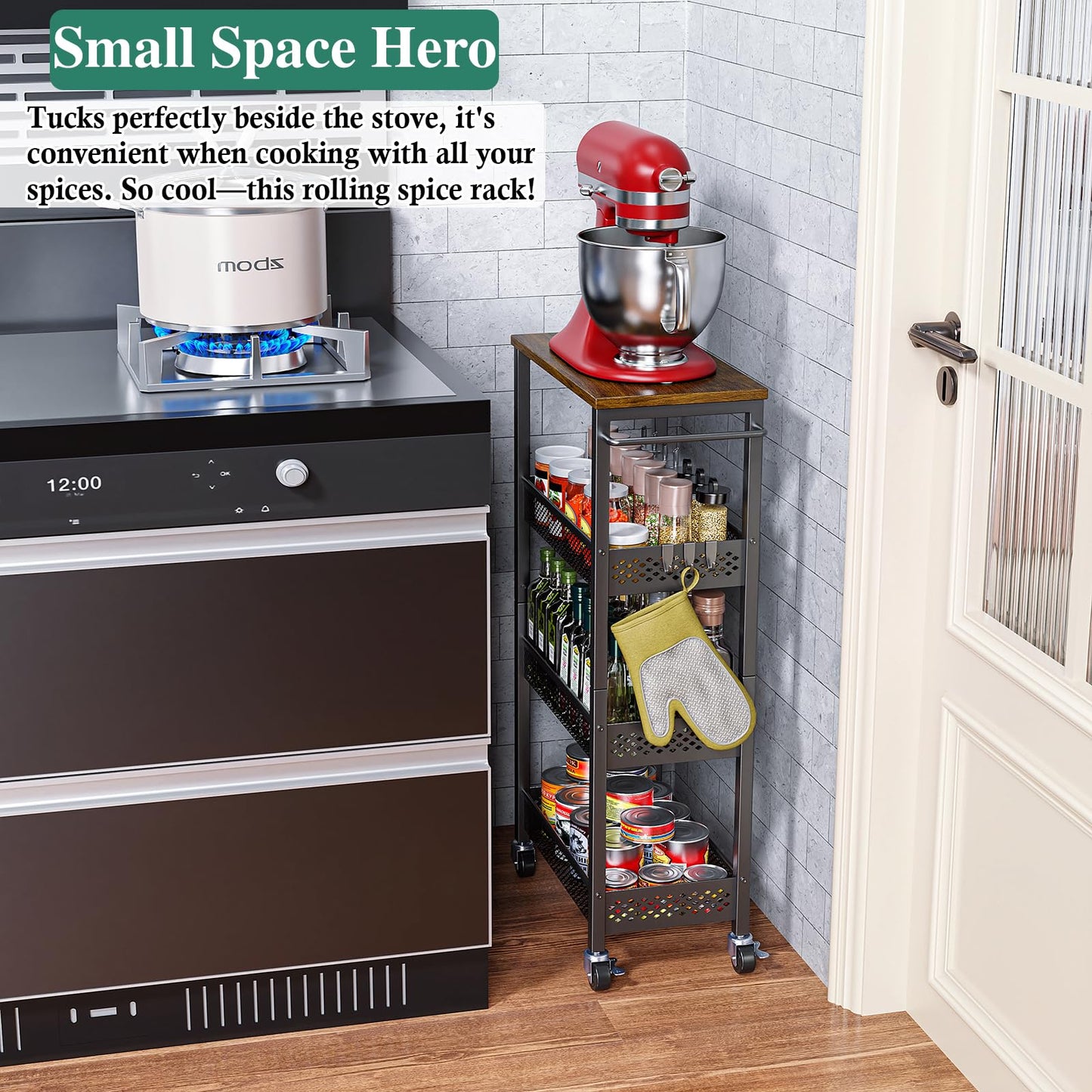 OKZEST 4-Tier Slim Rolling Storage Cart for Bathroom, Laundry Room, Kitchen
