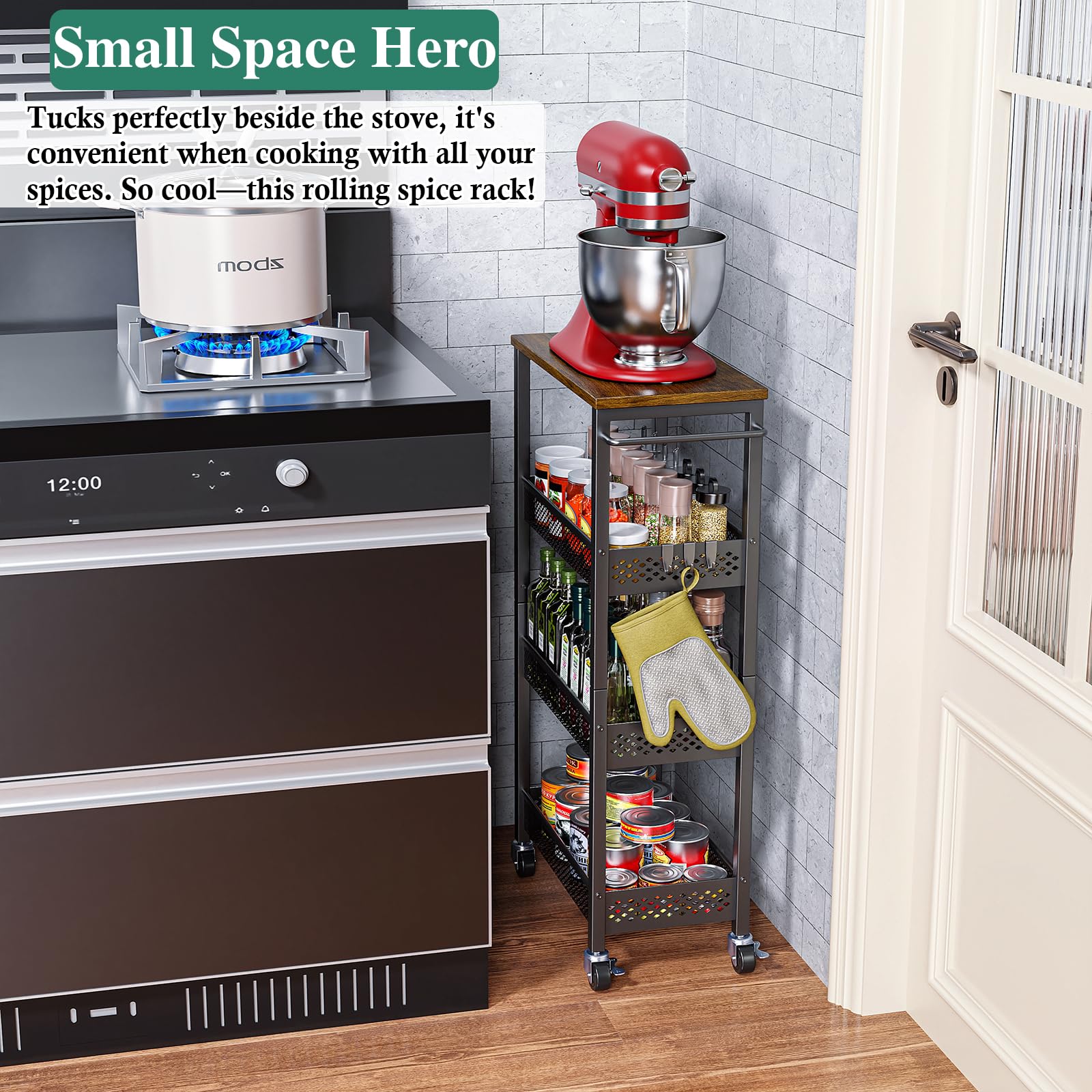 OKZEST 4-Tier Slim Rolling Storage Cart for Bathroom, Laundry Room, Kitchen