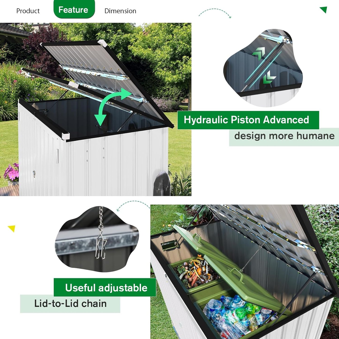 AECOJOY Outdoor Trash Can Storage Shed, 46 Cu.Ft White Trash Can Storage Shed Outdoor Horizontal Storage Cabinet Waterproof, Garbage Can Storage Bicycle Sheds & Outdoor Storage Clearance