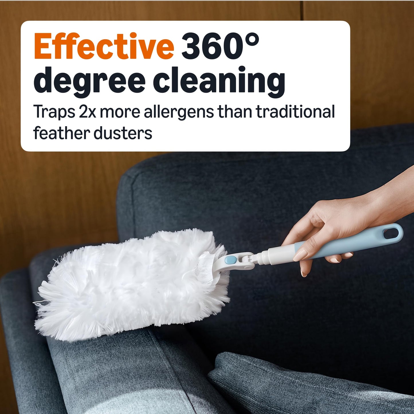 Amazon Basics 360° Heavy Duty Duster Kit with Extendable Handle and 6 Microfiber Plumes Refills for
