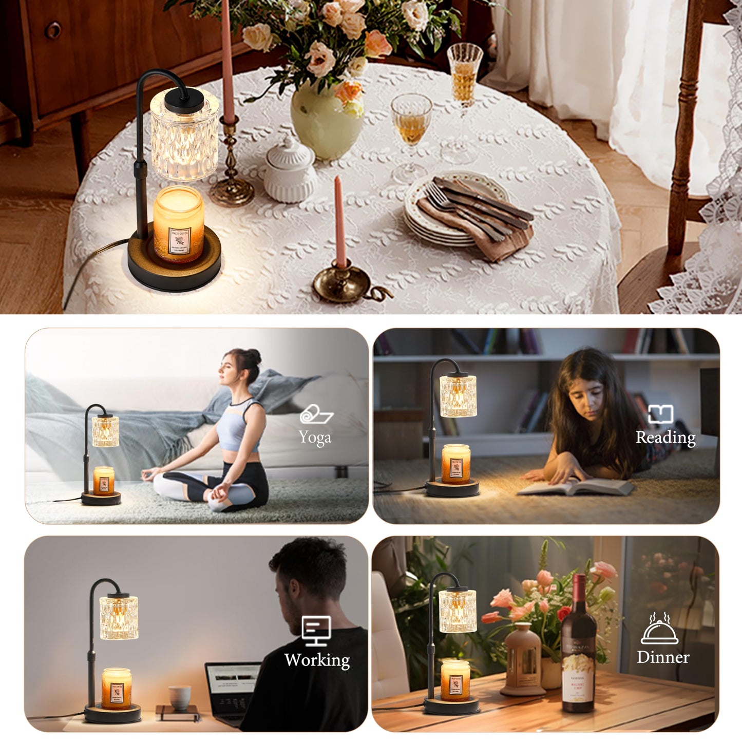 CASTLELIFE Dimmable Candle Warmer Lamp with Timer, Height Adjustable Candle Warmer for Jar Candles
