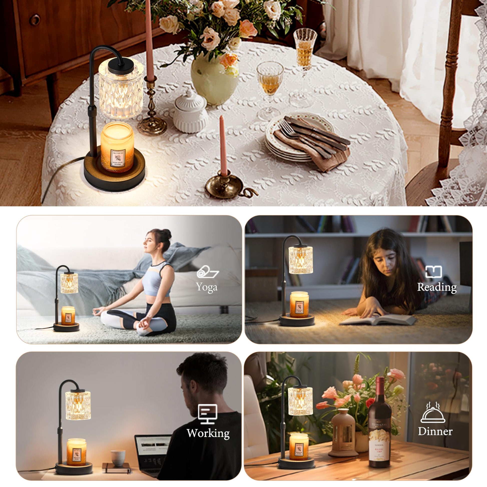 CASTLELIFE Dimmable Candle Warmer Lamp with Timer, Height Adjustable Candle Warmer for Jar Candles