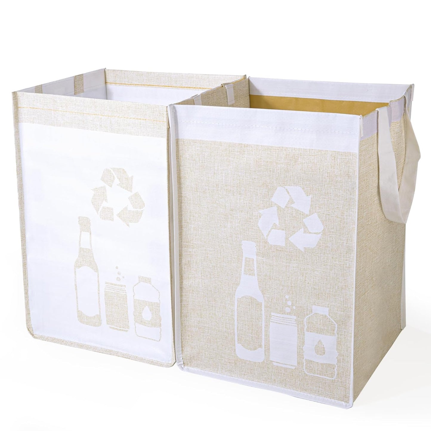 Recycle Waste Bag for Kitchen Home- Indoor Recycling Bins Trash Sorting Organizer, Reusable and Waterproof, Yellow, 2 Pack