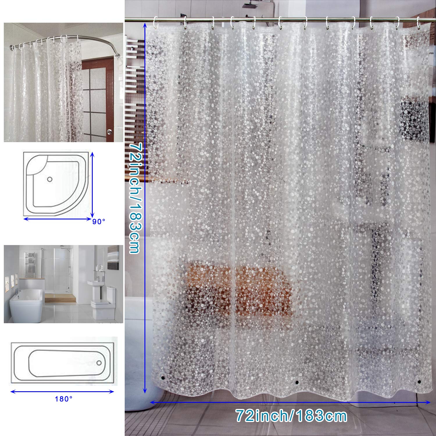 Bostofy Waterproof Shower Curtain Liner 8G EVA Thick Shower Curtain with Heavy Duty 3 Bottom