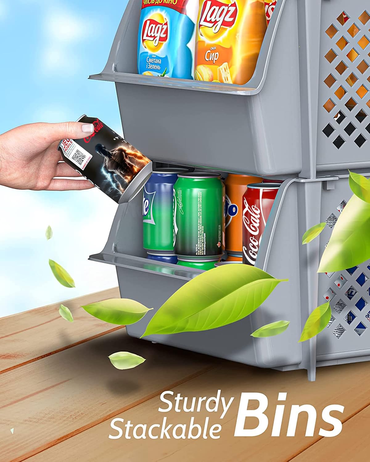 TidyFriend Plastic Stackable Storage Bins for Pantry, 2 Pack Stackable Bins for Organizing Food, Kitchen, and Bathroom Essentials (Grey)