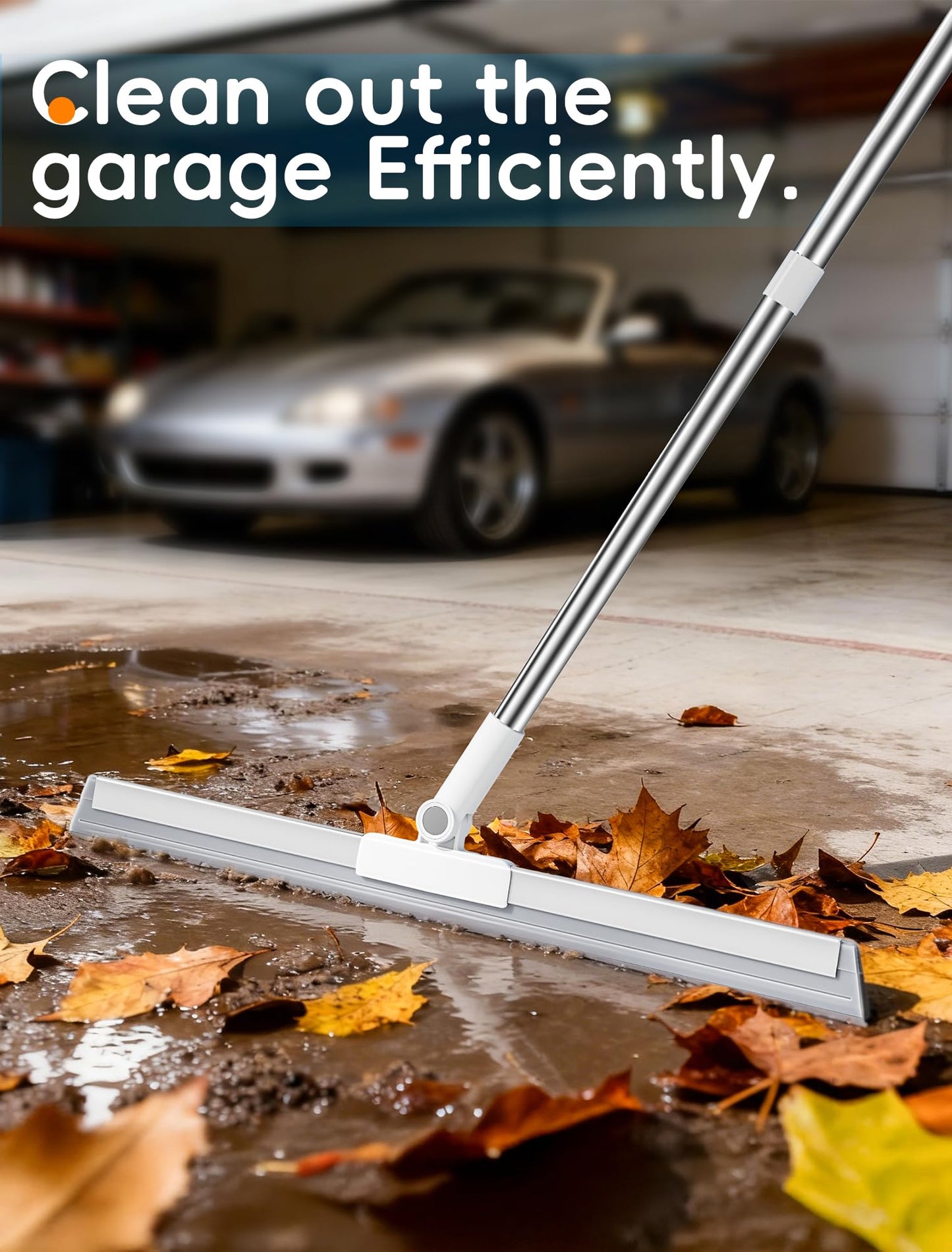 Floor Squeegee Broom with Long Handle, Heavy Duty Rubber Squeegee Kit, Scrubber for Tile Floor