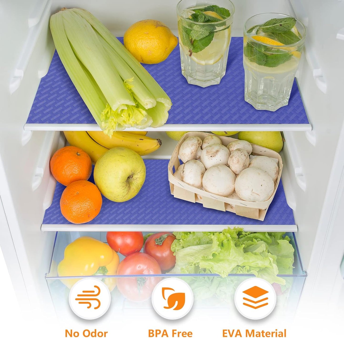 Shelf Liners for Kitchen Cabinets Refrigerator Liners Waterproof Plastic Kitchen Cupboard Liner Non Adhesive Drawer Mats EVA Material Fridge Liner for Shelves - Blue 11.8 x 236.2 Inches