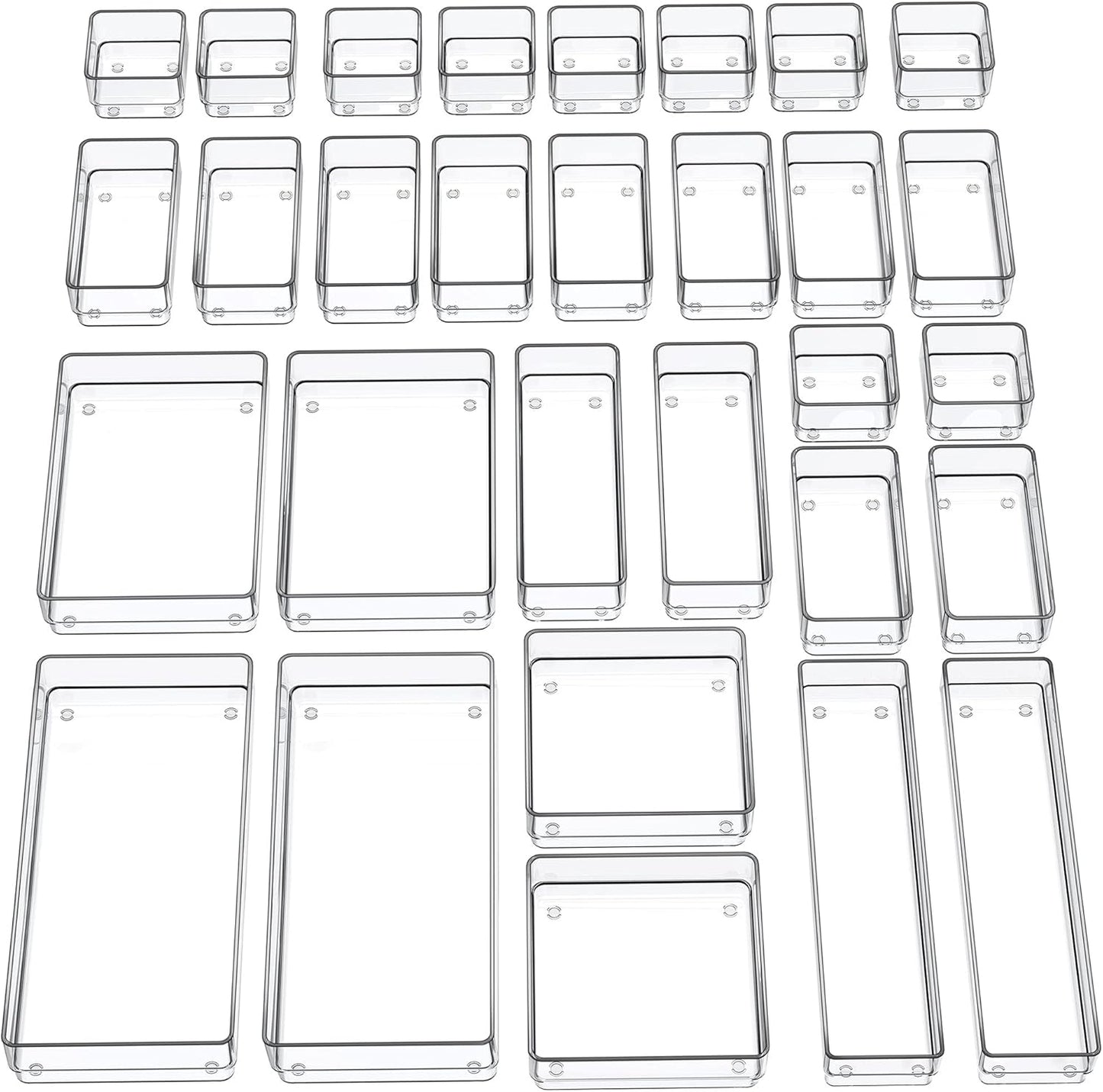 SMARTAKE 30-Piece Drawer Organizer with Non-Slip Silicone Pads, 7-Size Desk Drawer Organizer Trays Storage Tray for Makeup, Jewelries, Utensils in Bedroom Dresser, Office and Kitchen (Clear)