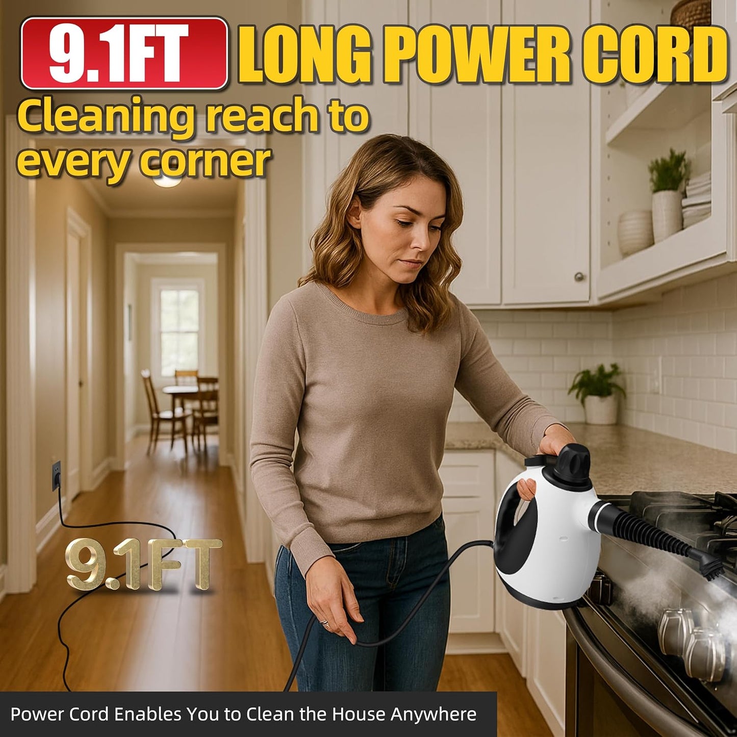 Pressurized Multi-Surface Handheld Steam Cleaner for Home with 12 pcs Accessories, Chemical-Free Multi-Purpose Steamer for Cleaning Car, Furniture, Floor, Tile Grout and Home Use