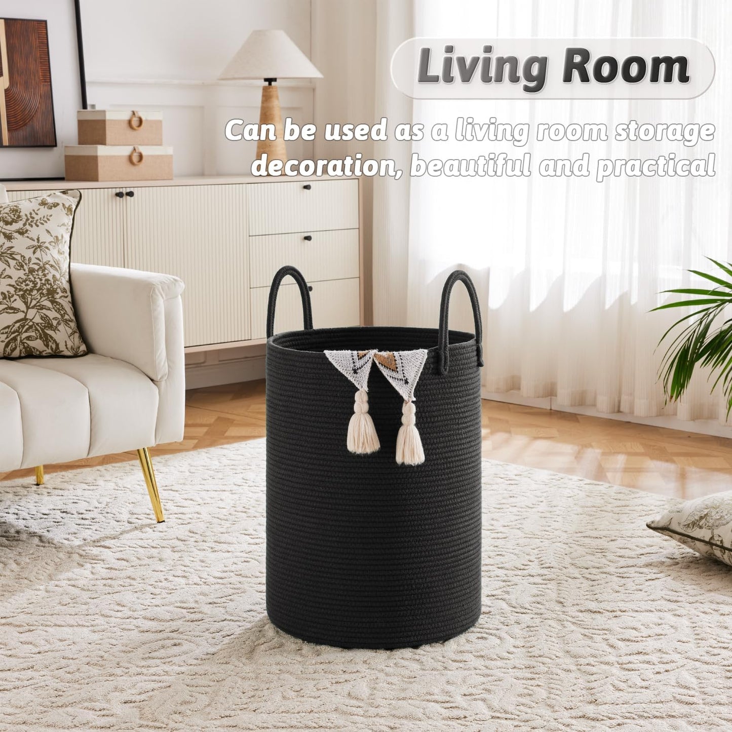 Laundry Basket,Woven Cotton Rope Laundry Hamper,80L for Decorative Storage of Dirty Clothes,Toys and Blankets in Bathroom,Baby Room and Living Room