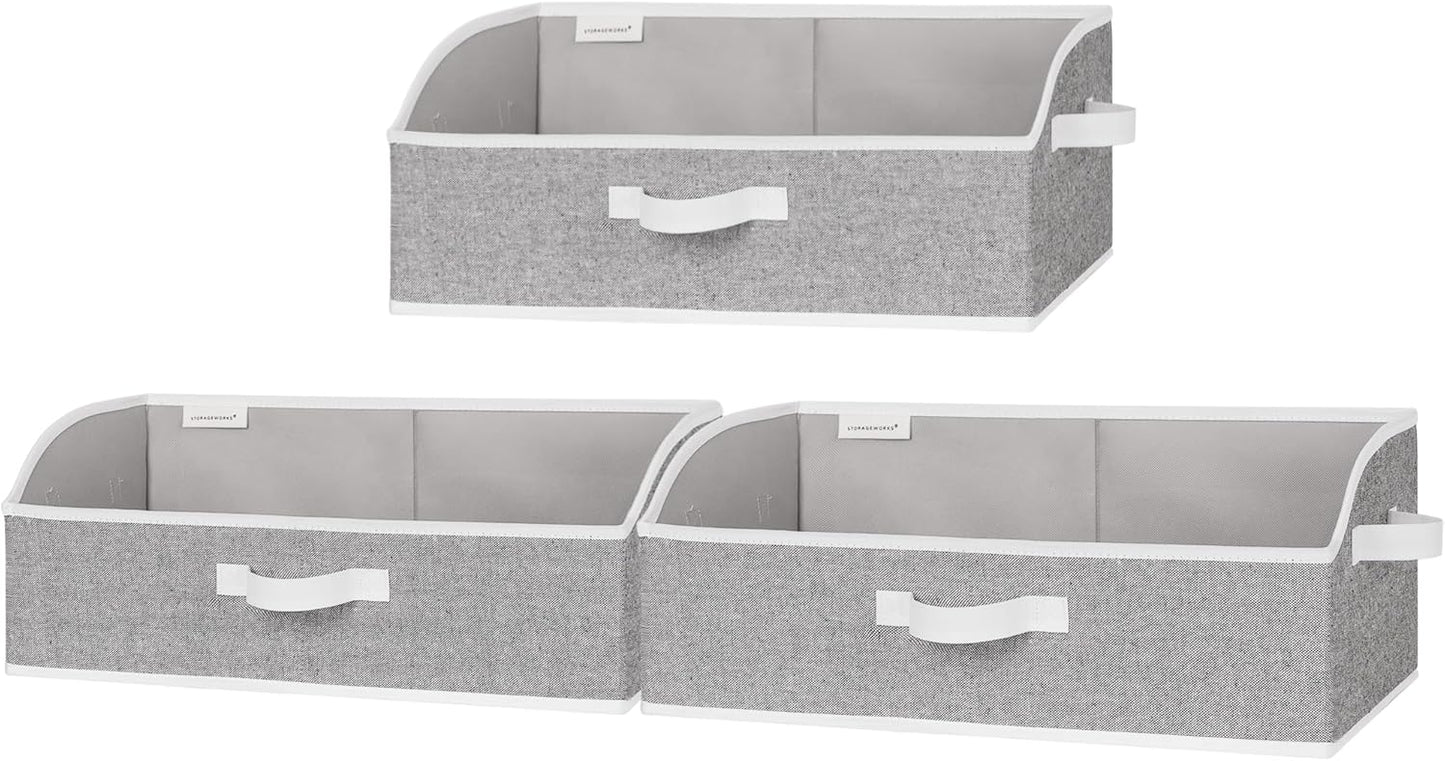 StorageWorks Closet Storage Bins, Trapezoid Organizer Box for Shelves, Fabric Clothes Bin, Foldable Organizing Baskets with Handles, Large, Gray, 3-Pack