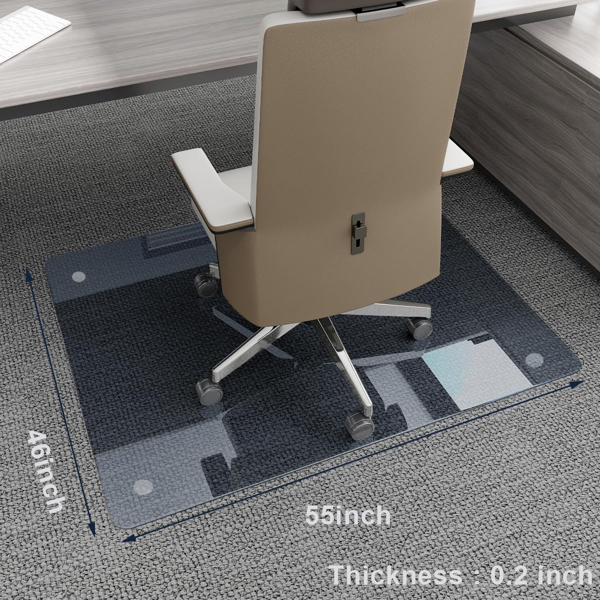 46" x 55" Chair Mat for Carpet - Office Chair Mat - Tempered Glass Floor Mat for Home/Office/Carpet Clear Computer Floor Mat - with 4 Anti-Slip Pads,Grey