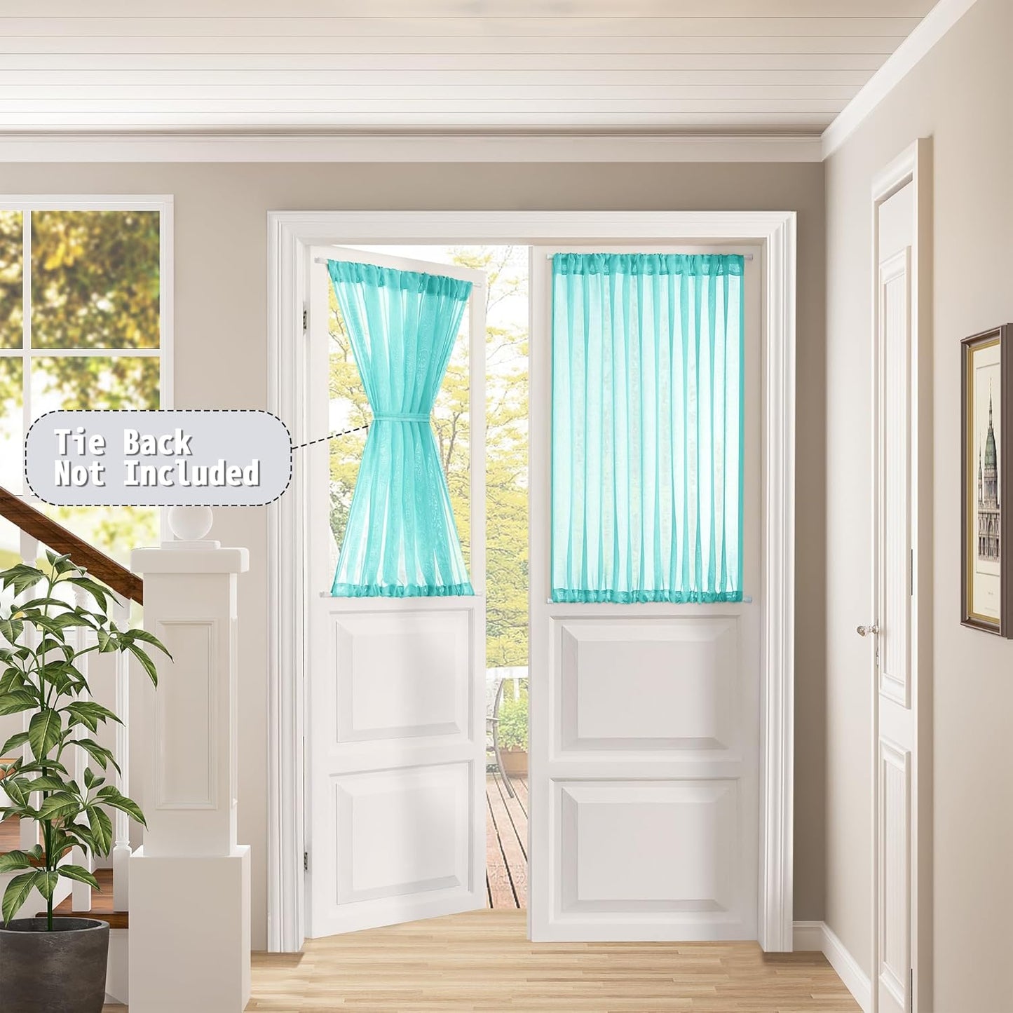 Tollpiz Short Sheer Door Curtain Closet Linen Textured Curtain Sheers Doorway Light Filtering Voile Patio Door Rod Pocket Curtains French Door, 54 x 54 inches Long, Aqua Blue, Set of 1 Panel