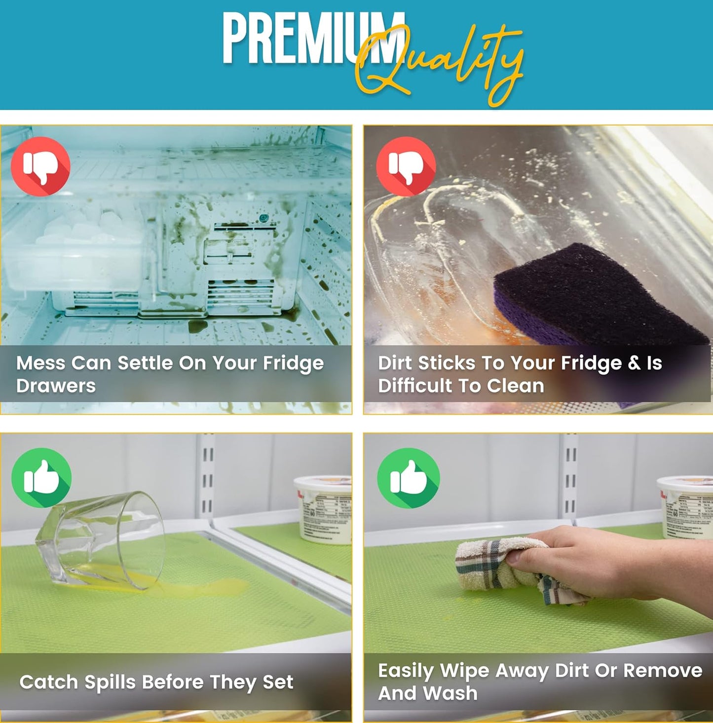 Refrigerator Liners for Shelves (16 Pack) by Linda’s Essentials - Non-Adhesive Shelf or Drawer Liner, BPA-Free Fridge Mats for Kitchen & Cabinets, Easy to Clean, Ideal Household Essentials (Green)