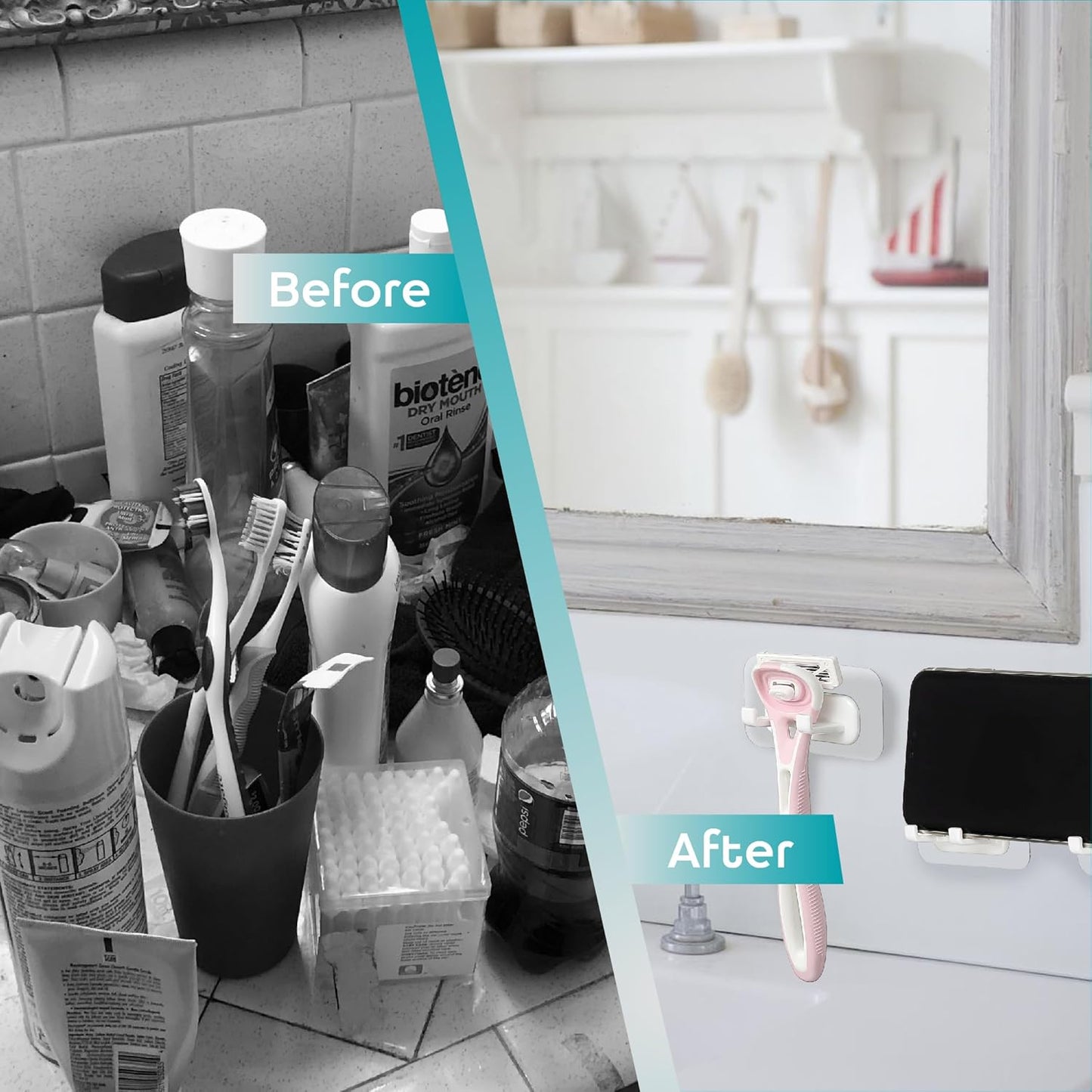 Hook LAB Self-Adhesive Shower Razor Holder, 2-Pack, Removable & Reusable Waterproof Hooks, for Towels, Bath Accessories, Kitchen & Bathroom Use - White