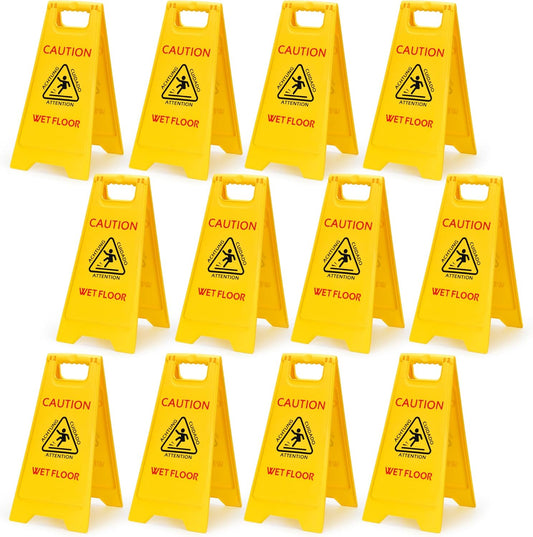 MATTHEW CLEANING 25'' Industrial Wet Floor Sign 12 Pack 2-Sided Safety A-Frame Birght Yellow