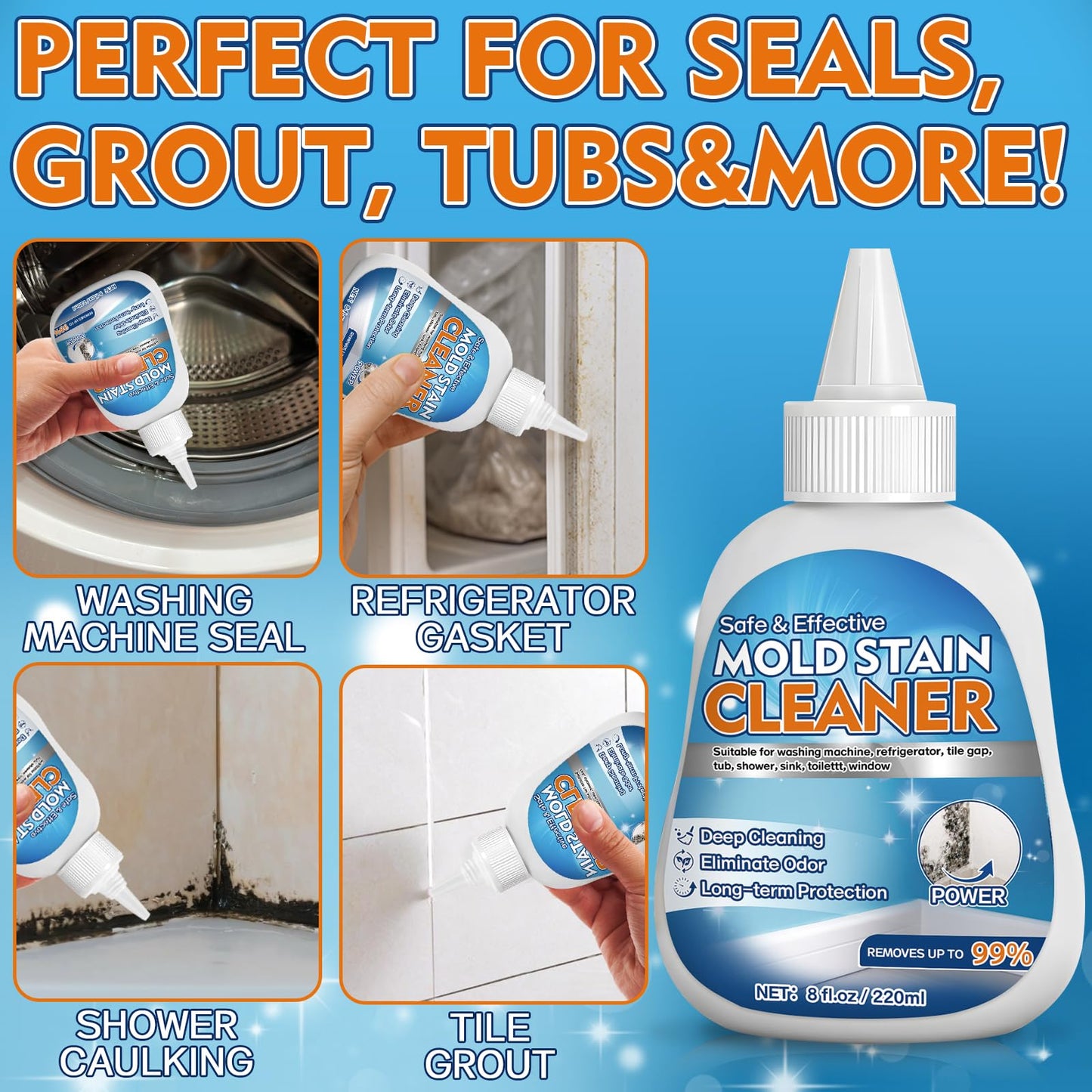 Vigorder Mold Stain Cleaner Gel, 8 FL oz Heavy-Duty Household Cleaner for Washing Machine Gasket