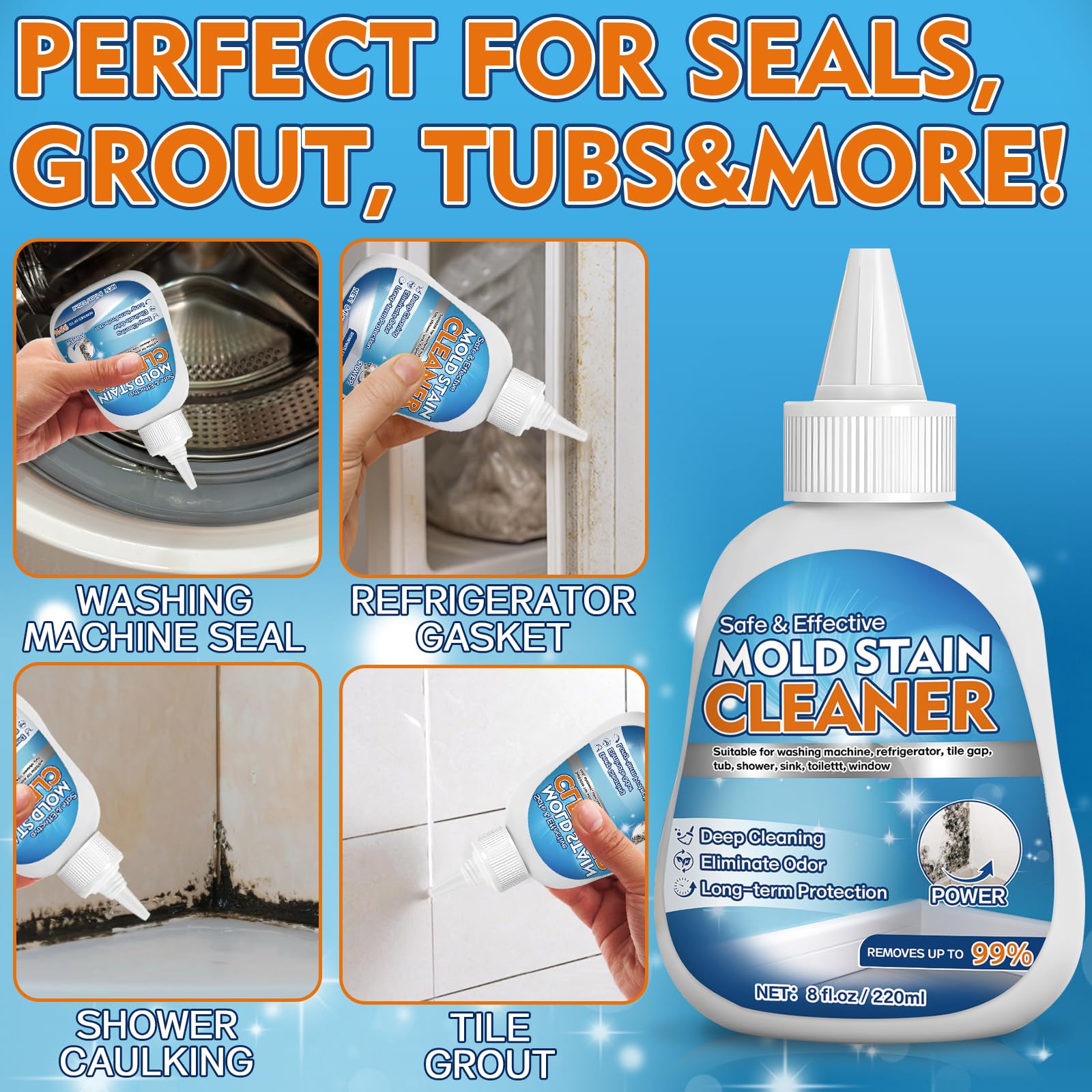 Vigorder Mold Stain Cleaner Gel, 8 FL oz Heavy-Duty Household Cleaner for Washing Machine Gasket