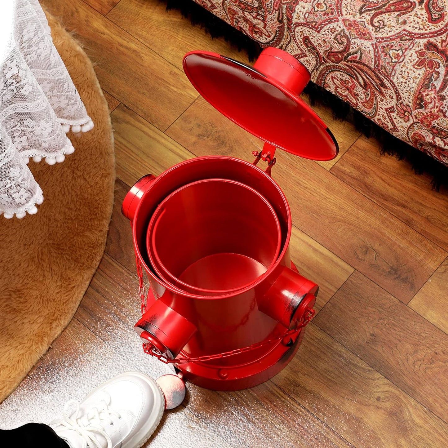 Hoolerry Fire Hydrant Trash Can Retro Creative Garbage Can with Inner Bucket Large Capacity Wrought Iron Pedal Trash Can Indoor Outdoor Waste Bins for Park Garden Kitchen Garbage (Red, Small)