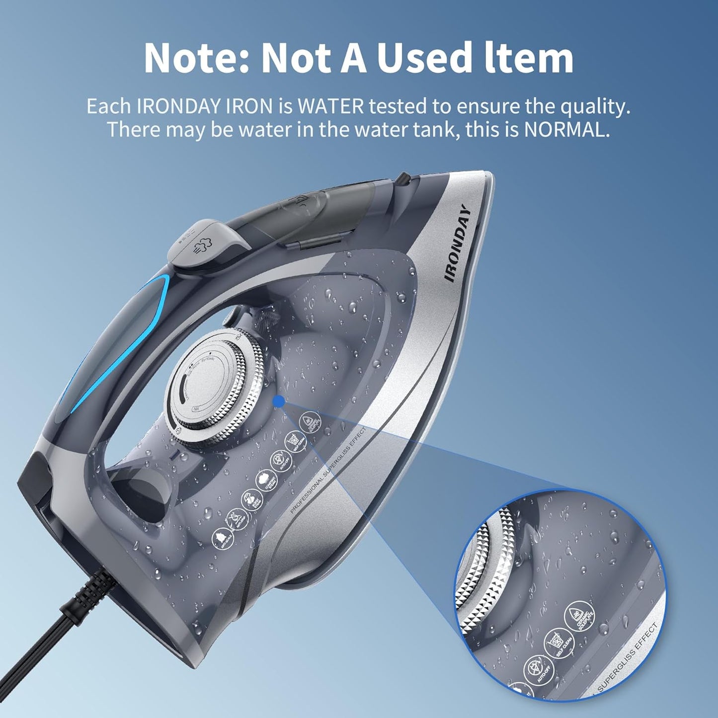 Steam Iron for Clothes Rapid Heating, 1700W Iron Burst of Steam, Non-Stick Ceramic Soleplate, Auto shutoff, Anti-Drip, Self-Cleaning, 10.14oz Water Tank Ironing Clothes for All Fabrics, Grey