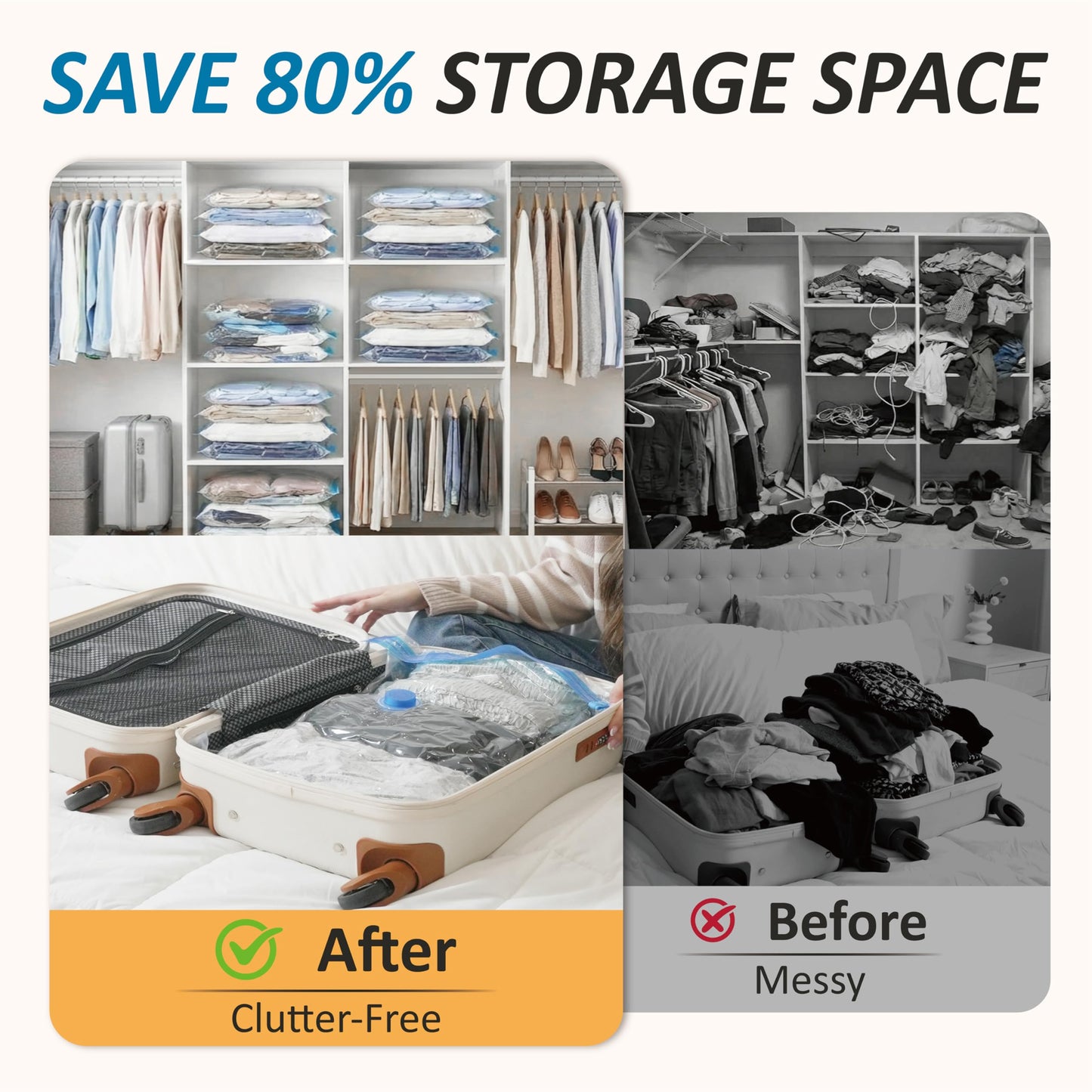 Cozy Essential Vacuum Storage Bags, 80% Compression Vacuum Seal Space Saver Plastic Packaging Bags