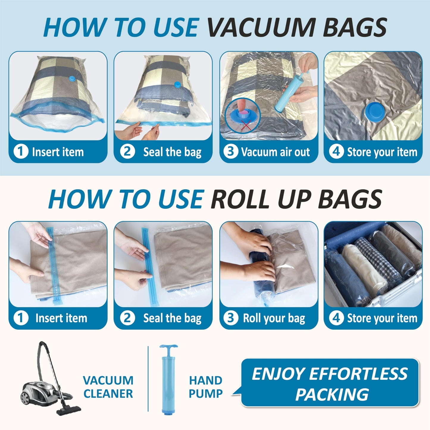 Cozy Essential Vacuum Storage Bags, 80% Compression Vacuum Seal Space Saver Plastic Packaging Bags