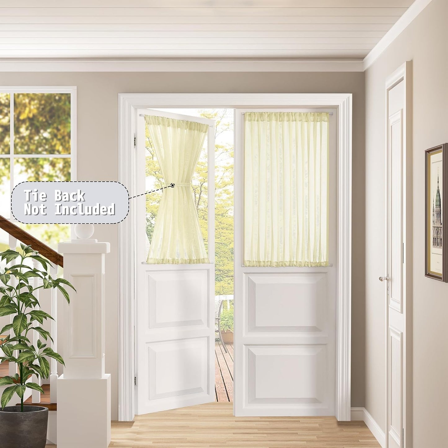 Tollpiz Small Sheer Door Curtain Closet Linen Textured Curtain Sheers Doorway Light Filtering Voile French Door Rod Pocket Curtains Patio Door, 25 x 40 inches Long, Transparent Yellow, Set of 1 Panel